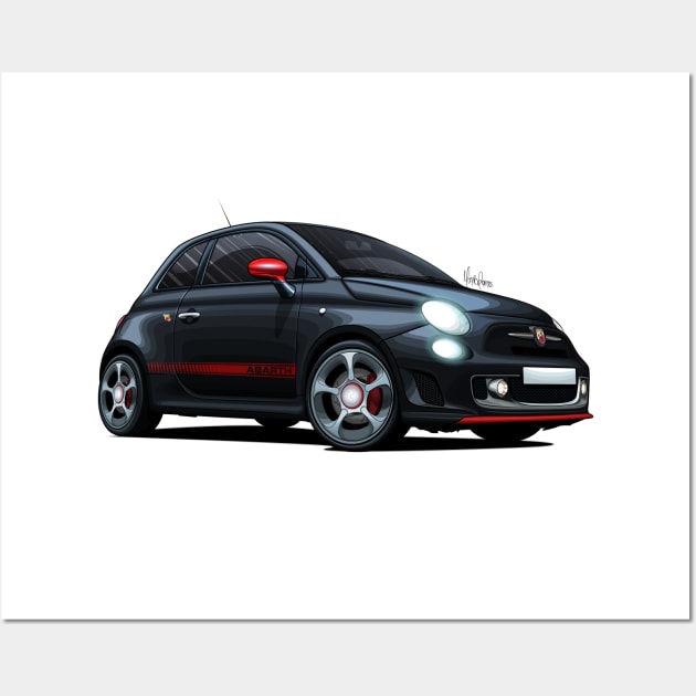 Abarth 595 Competizione Black - Illustration Wall Art by Mario Ramos Rally Art